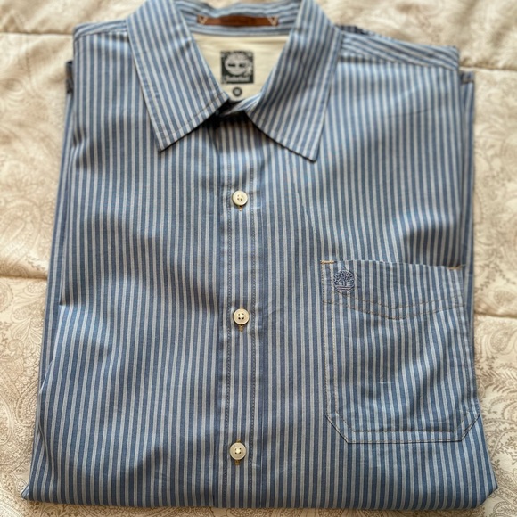 Timberland button down long sleeve shirt blue and white mens medium - Picture 3 of 9